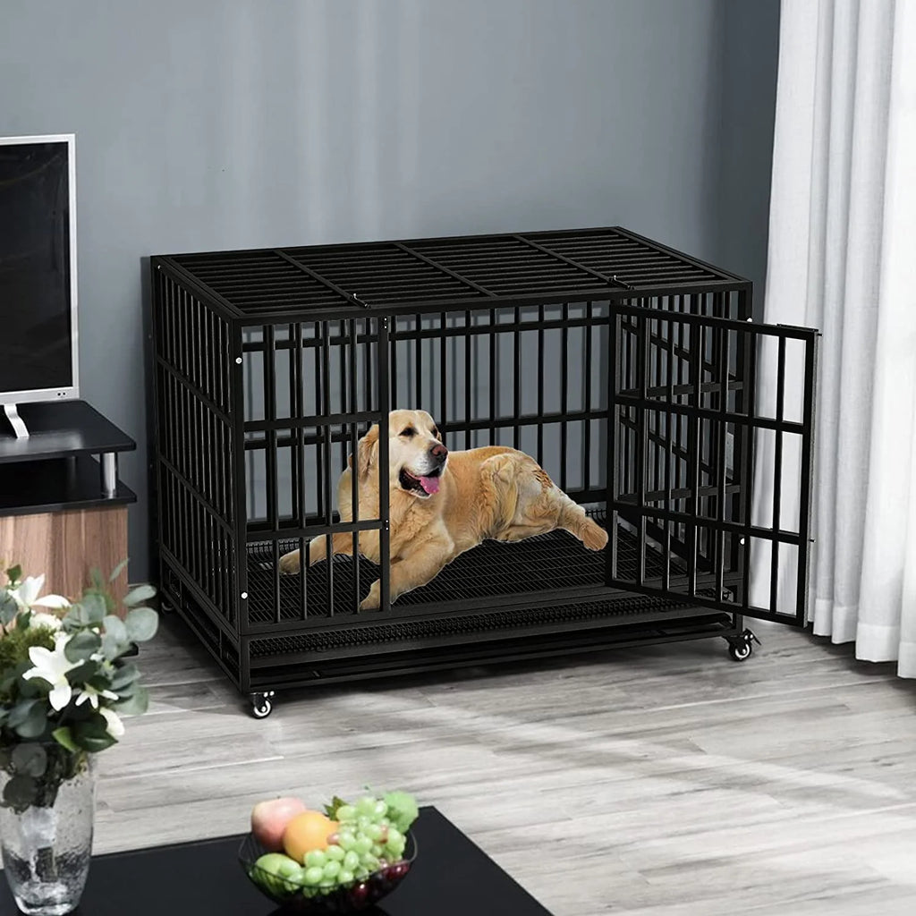 Heavy Duty Indestructible High Anxiety Dog Crate Cage for Outdoor and Indoor with Removable Tray