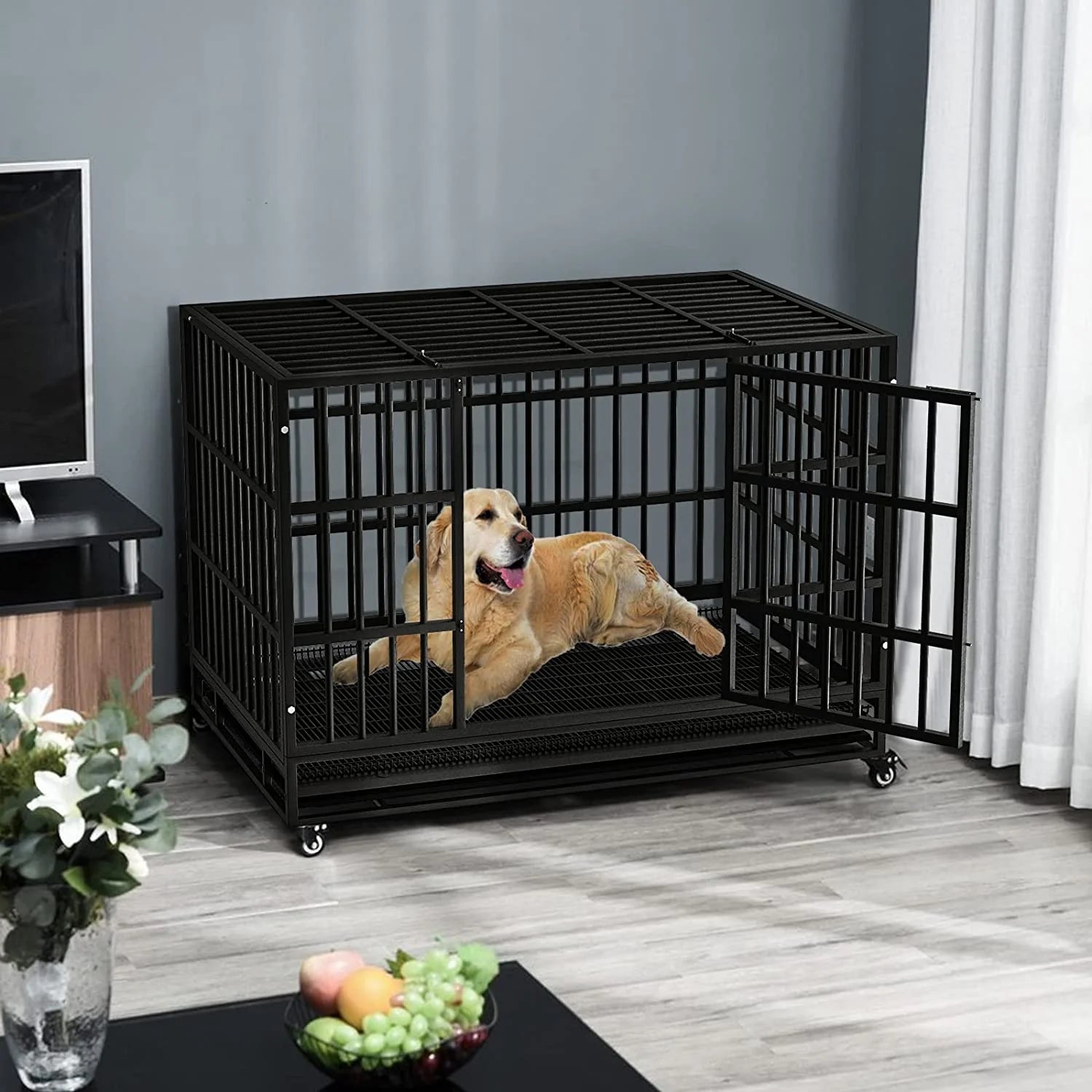 Heavy Duty Indestructible High Anxiety Dog Crate Cage for Outdoor and Indoor with Removable Tray
