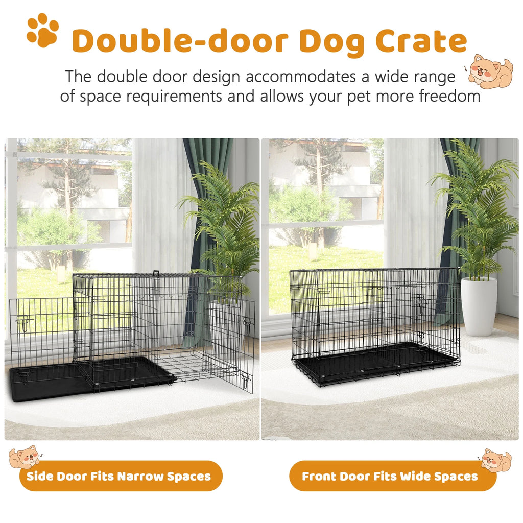 30 Inch Dog Crate, Dog Crates and Kennels Folding Mental Wire Crates Dog Kennels Outdoor and Indoor Pet Dog Cage Crate with Double-Door,Divider Panel, Removable Tray and Handle, Black