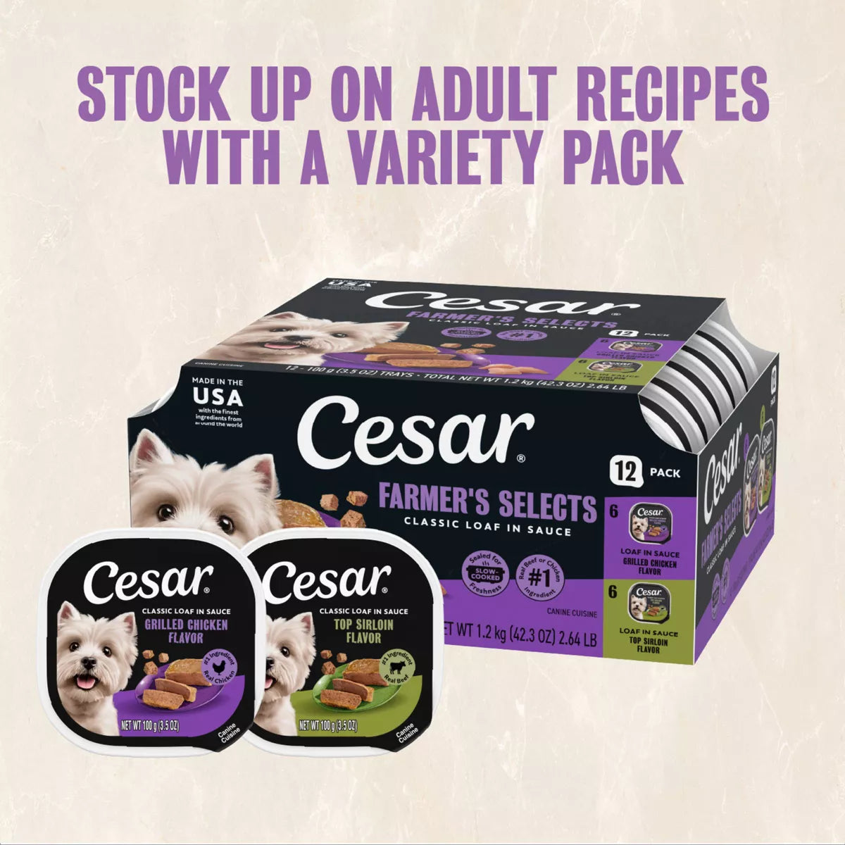 Cesar Variety Pack with Classic Loaf in Sauce Small Breed Wet Dog Food - 3.5Oz/12Ct