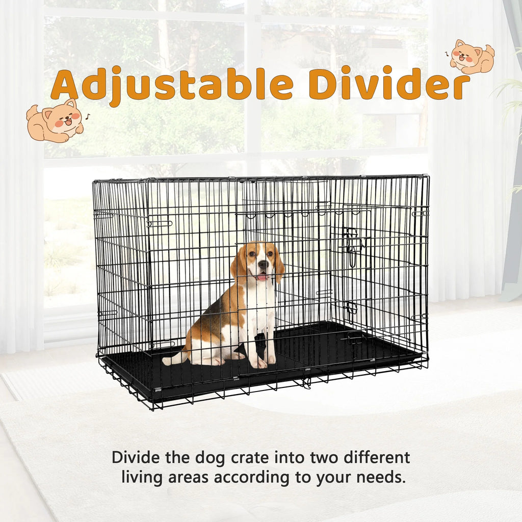 24 Inch Dog Crate, Dog Kennel Dog Crate Folding Metal Dog Crate with Double-Door,Divider Panel, Removable Tray and Handle Pet Dog Cages for Small Dogs Indoor Outdoor, Black
