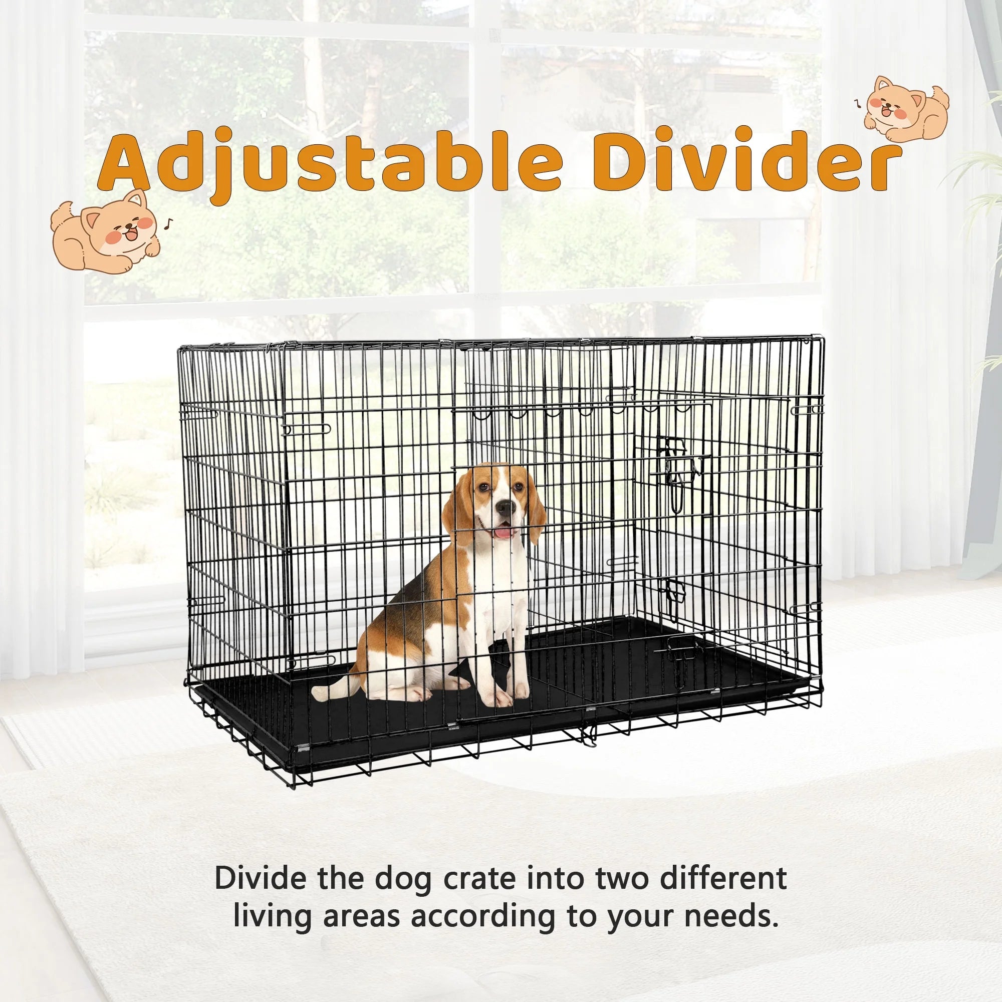 24 Inch Dog Crate, Dog Kennel Dog Crate Folding Metal Dog Crate with Double-Door,Divider Panel, Removable Tray and Handle Pet Dog Cages for Small Dogs Indoor Outdoor, Black