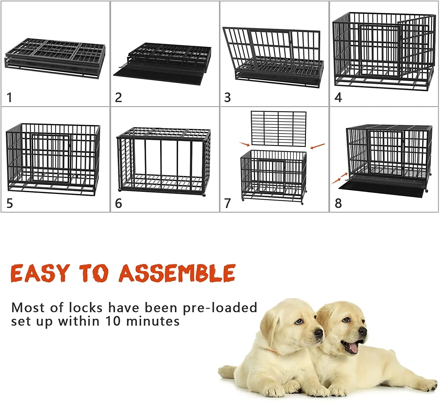 Heavy Duty Indestructible High Anxiety Dog Crate Cage for Outdoor and Indoor with Removable Tray