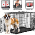 36 Inch Dog Crate, Dog Crates and Kennels Foldable Large Dog Crate for Large Dogs with Handle Double-Door Outdoor Metal Wire Dog Cage with Plastic Tray for Medium Dogs, Black