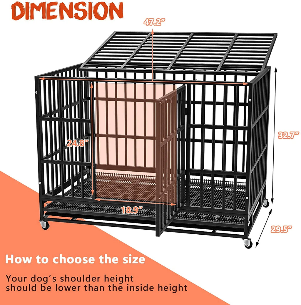Heavy Duty Indestructible High Anxiety Dog Crate Cage for Outdoor and Indoor with Removable Tray