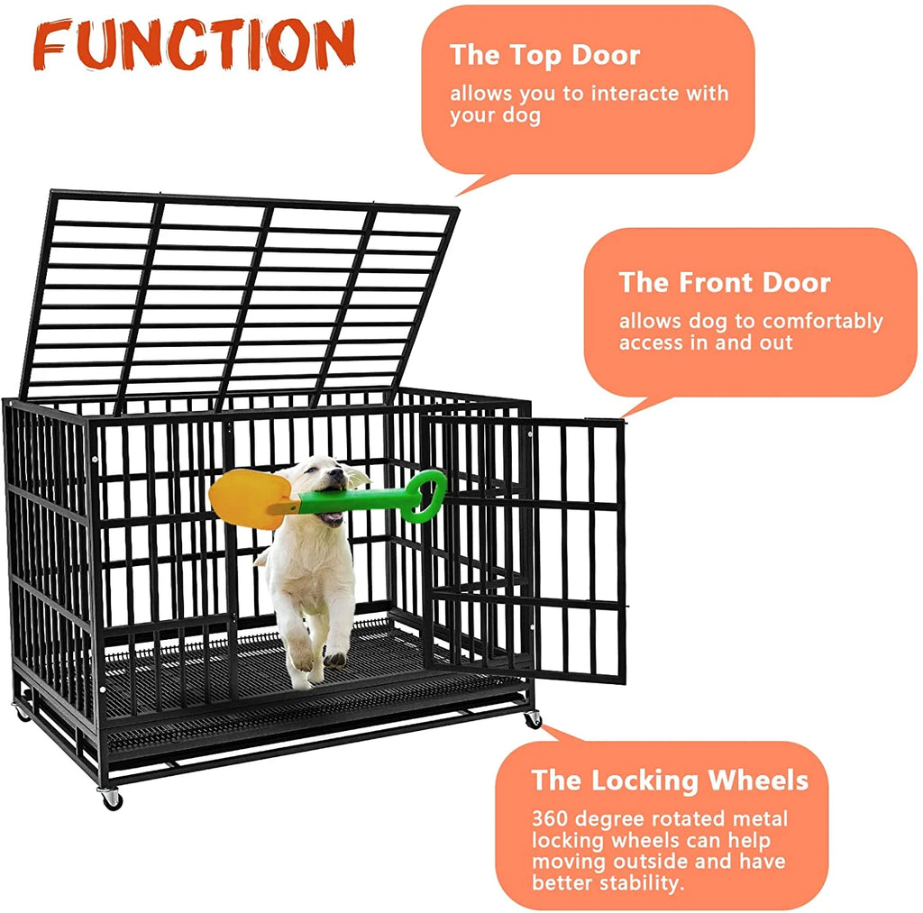 Heavy Duty Indestructible High Anxiety Dog Crate Cage for Outdoor and Indoor with Removable Tray