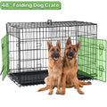 48 Inch Dog Crate Folding XXL Large Dog Cage Dog Kennels and Crates for Large Dogs Pet Animal Segregation Cage with Divider, Plastic Tray, Double-Door, Handle, Black