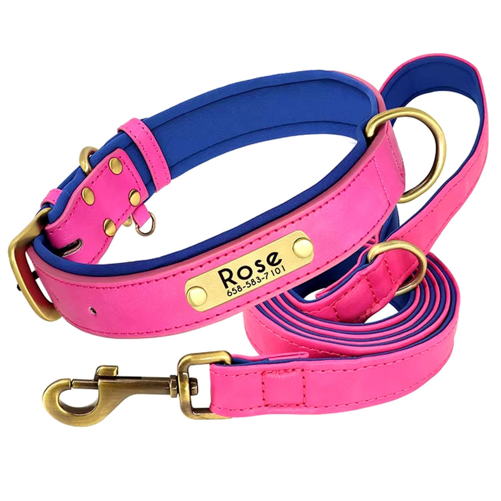 Personalized Dog Collar, Custom Engraved PU Leather Dog Collars, Free Engraving ID Tag Nameplate For Small Medium Large Dogs - C1502