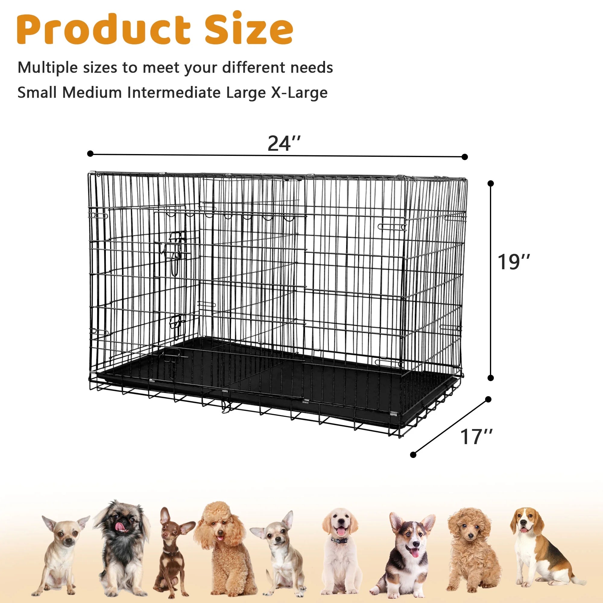 24 Inch Dog Crate, Dog Kennel Dog Crate Folding Metal Dog Crate with Double-Door,Divider Panel, Removable Tray and Handle Pet Dog Cages for Small Dogs Indoor Outdoor, Black