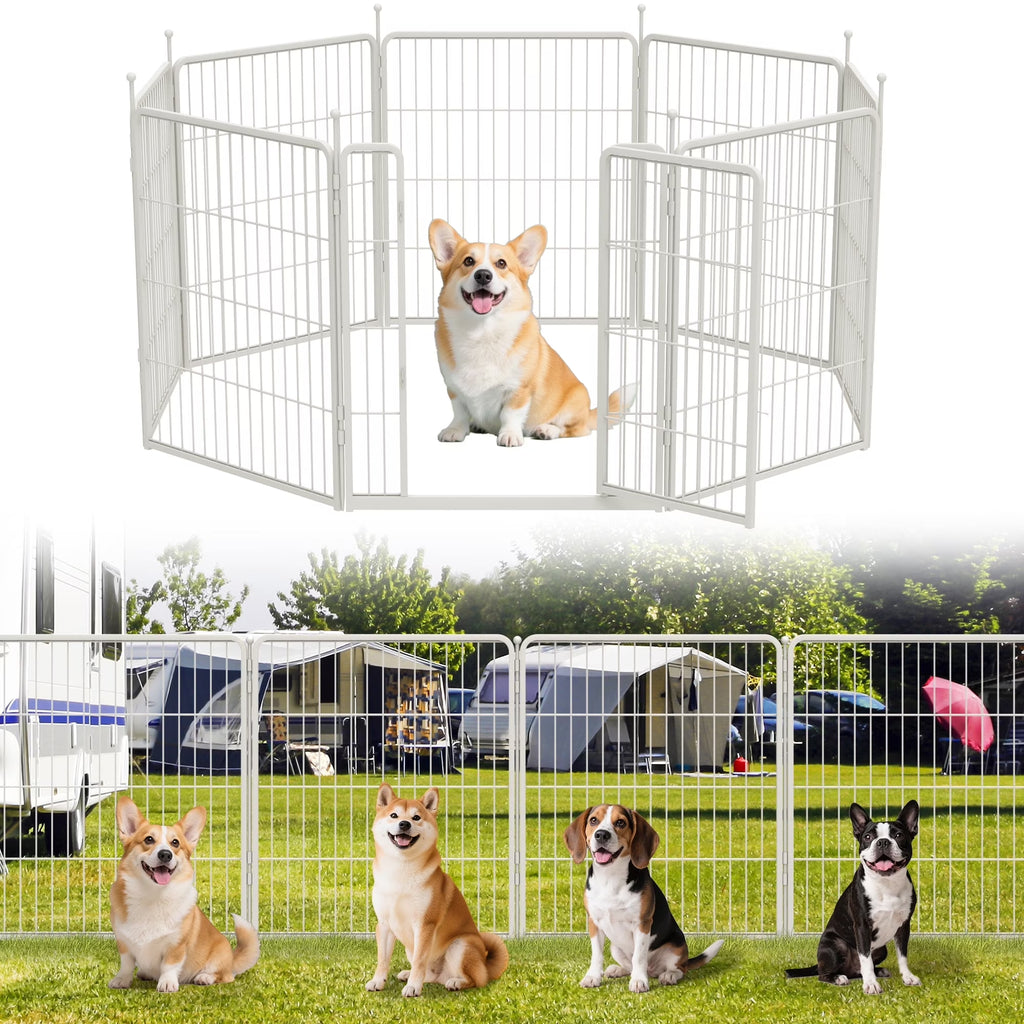 Aster Dog Playpen Designed for Courtyard, RV Camping, 32" 8 Panels for Medium Dogs, White