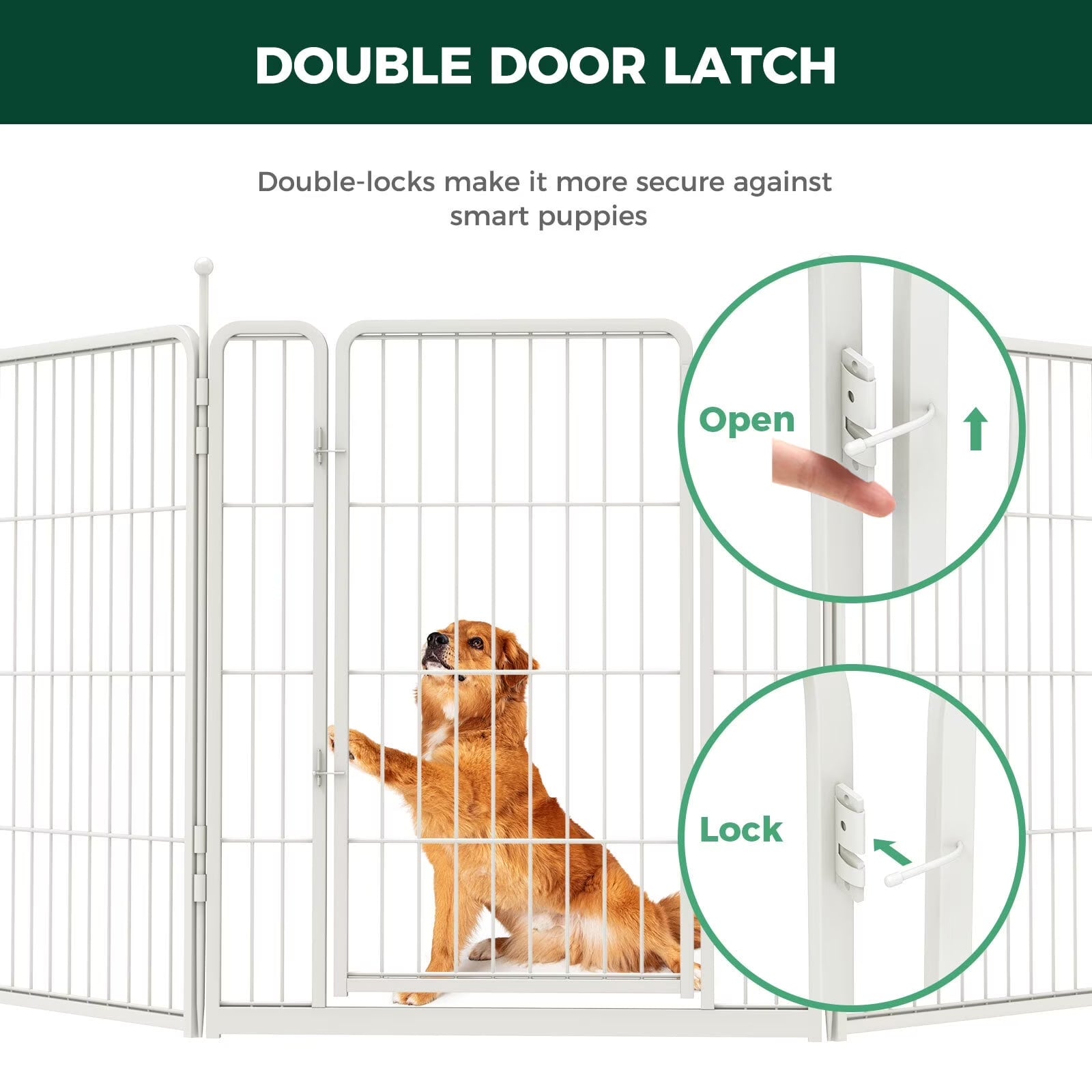 Aster Dog Playpen Designed for Courtyard, RV Camping, 32" 8 Panels for Medium Dogs, White