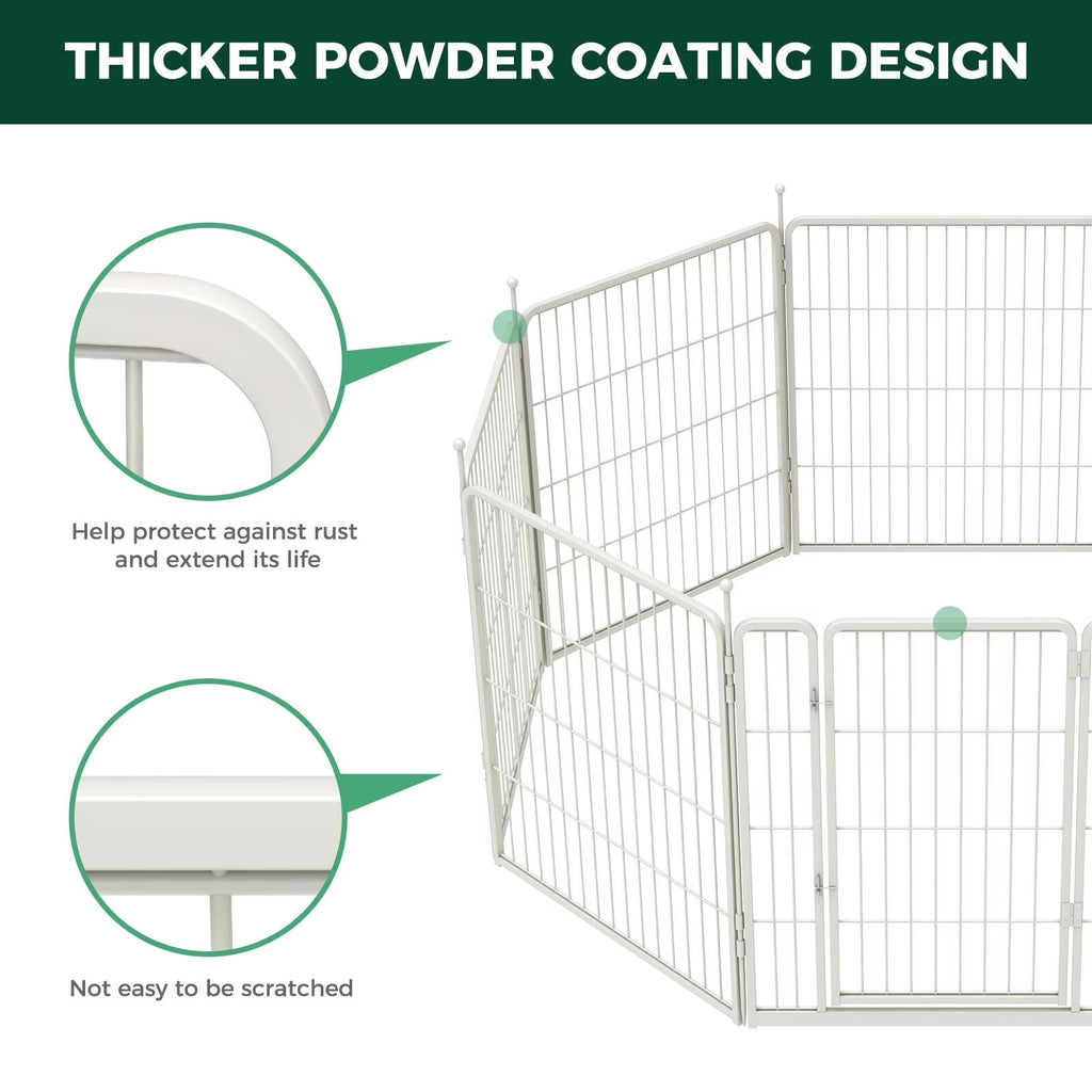 Aster Dog Playpen Designed for Courtyard, RV Camping, 32" 8 Panels for Medium Dogs, White