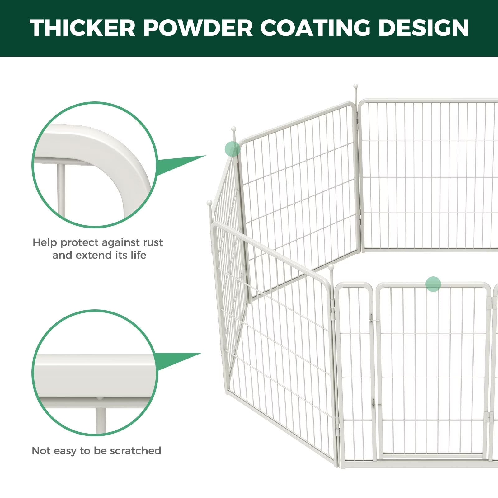 Aster Dog Playpen Designed for Courtyard, RV Camping, 32" 8 Panels for Medium Dogs, White