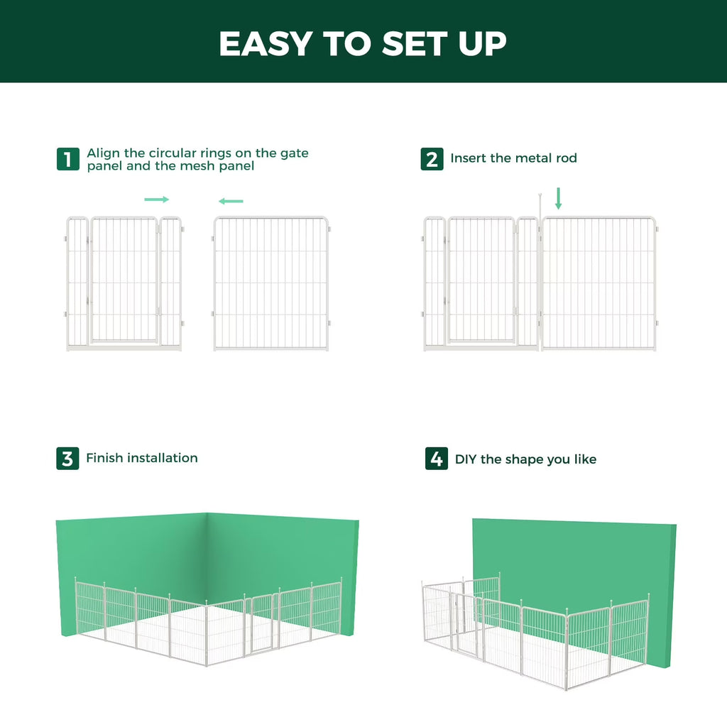 Aster Dog Playpen Designed for Courtyard, RV Camping, 32" 8 Panels for Medium Dogs, White
