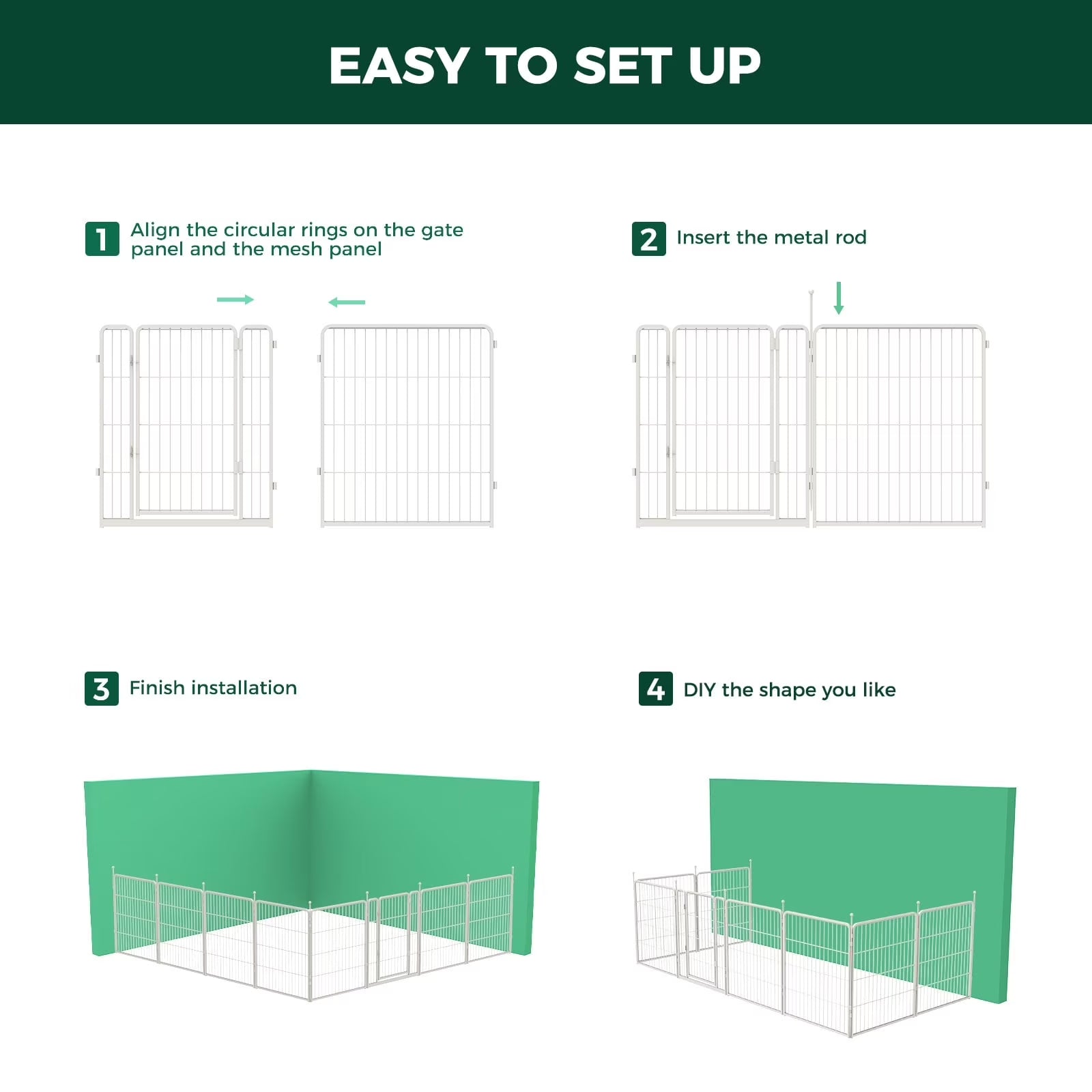 Aster Dog Playpen Designed for Courtyard, RV Camping, 32" 8 Panels for Medium Dogs, White