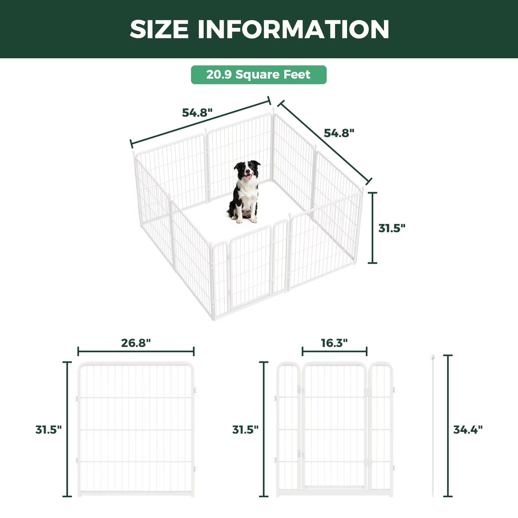 Aster Dog Playpen Designed for Courtyard, RV Camping, 32" 8 Panels for Medium Dogs, White
