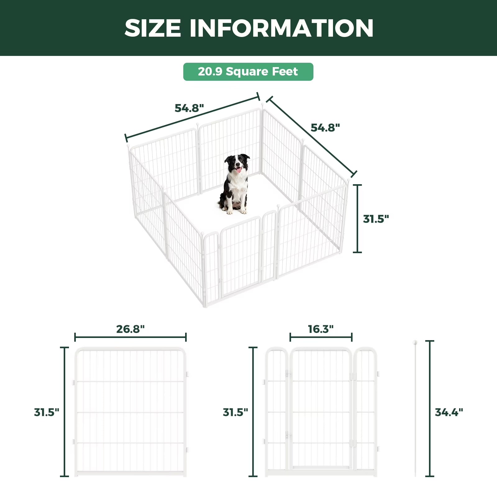 Aster Dog Playpen Designed for Courtyard, RV Camping, 32" 8 Panels for Medium Dogs, White